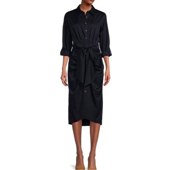 ANTONIO MELANI Dresses & Skirts - ANTONIO MELANIE Roxanne Point Collar Ruched Tie Waist Button Front dress Size: 0